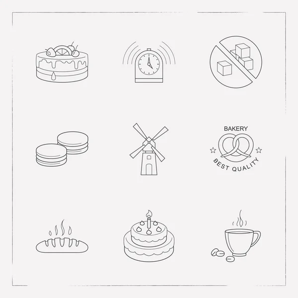 设置食品图标线样式符号与磨, 最好的质量烘焙, 热面包和其他图标为您的 web 移动应用程序徽标设计. — 图库照片