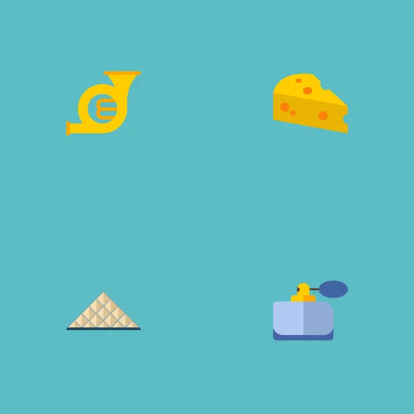 Set von Ländersymbolen Flache Stilsymbole mit Käse, Parfümerie, Jalousiemuseum und anderen Symbolen für Ihr Webdesign für mobile Apps. — Stockfoto