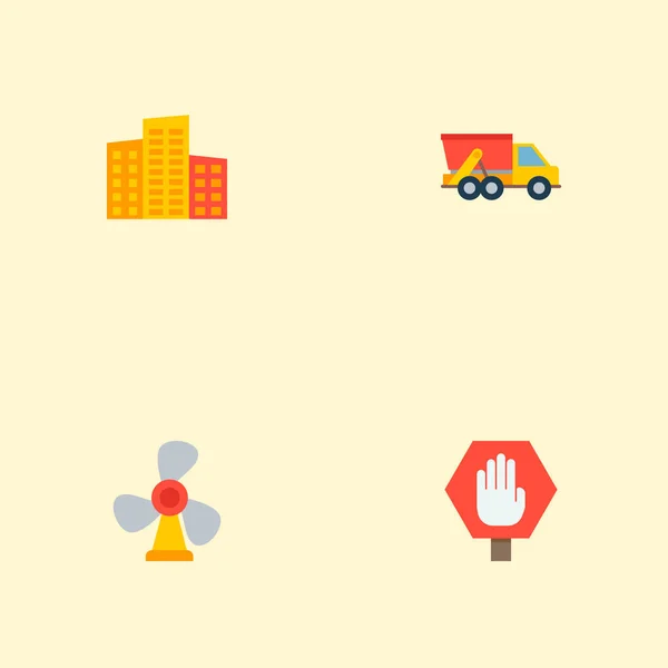 Set von Bausymbolen flache Stil-Symbole mit Windkraftanlage, Stoppschild, hohe Gebäude und andere Symbole für Ihre Web-Mobile-App Logo-Design. — Stockfoto