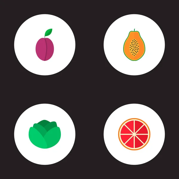 Set of berry icons flat style symbols with plum, grapefruit, cabbage and other icons for your web mobile app logo design. — Stock Photo, Image