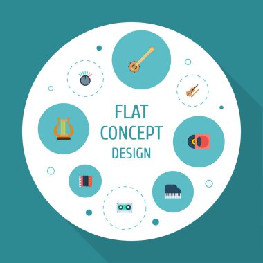 Vinil, ARP, yaylı çalgılar ve diğer simgeler web mobil app logo tasarımı için stüdyo simgeler düz stil sembollerle kümesi.