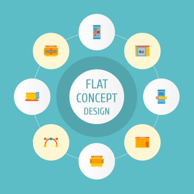 Geliştirme simgeler düz stil sembolleri tasarım yazılımı, mobil giriş, duyarlı tasarım ve web mobil app logo tasarımı için diğer simgeler kümesi.