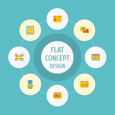 Web sitesi ses, mobil app kodlama, portföy ve diğer simgeler web mobil app logo tasarımı için geliştirme simgeler düz stil sembollerle kümesi.