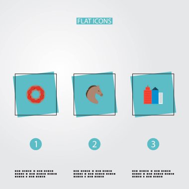 New york, çörek, mustang ve diğer simgeler web mobil app logo tasarımı için Amerika simgeler düz stil sembollerle kümesi.