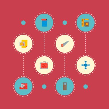 Sanayi simgeleri düz stil kümesi ile tuğla döşeme, eli gördü, Evrensel araç kutusu simgeleri web mobil app logo tasarımı için semboller..