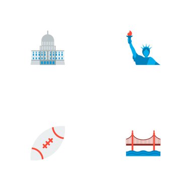 Rugby, capitol, altın kapı ve diğer simgeler web mobil app logo tasarımı için Amerika simgeler düz stil sembollerle kümesi.