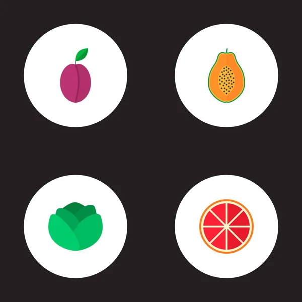 Készlet-ból desszert ikonok lapos stílusú szimbólumok a szilva, a grépfrút, a káposzta és a más ikonok a webes mozgatható app logo tervezés. — Stock Vector