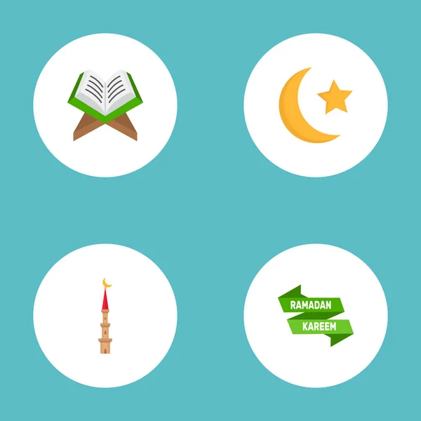 Sada symbolů ploché styl ikony ramadánu ramadánu měsíc, minaret, Korán a další ikony pro váš web mobilní aplikace loga design. — Stockový vektor