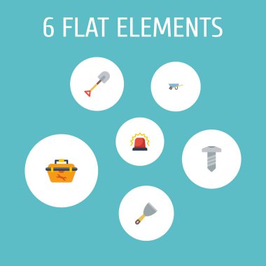 Alarm, macun spatulası, kürek ve diğer simgeler web mobil app logo tasarımı için inşaat simgeler düz stil sembollerle kümesi.