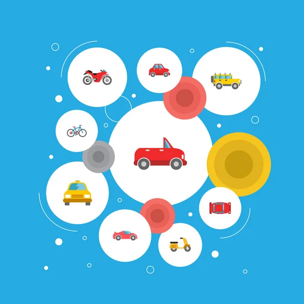 Set di icone auto simboli in stile piatto con taxi, ciclomotore, automobile e altre icone per il vostro web mobile app logo design . — Vettoriale Stock