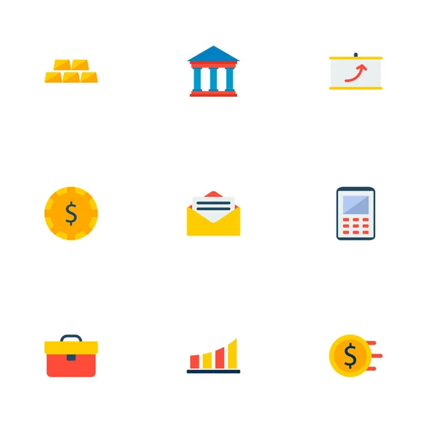 Ensemble d'icônes financières symboles de style plat avec argent comptant, calculatrice, mallette et autres icônes pour la conception du logo de votre application mobile Web . — Image vectorielle