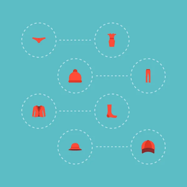 Set di icone di abbigliamento simboli in stile piatto con abito da sera, calze, berretto e altre icone per il vostro web mobile app logo design . — Vettoriale Stock