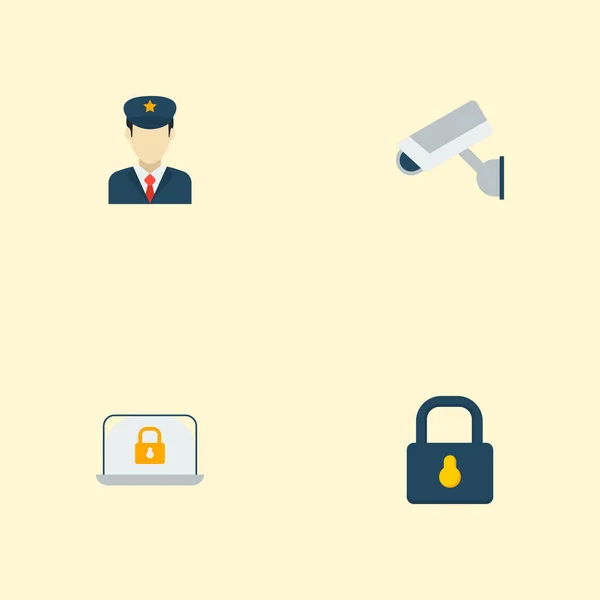 Conjunto de iconos de adquisición de símbolos de estilo plano con computadora portátil, bloqueo, supervisión y otros iconos para el diseño del logotipo de su aplicación móvil web . — Vector de stock