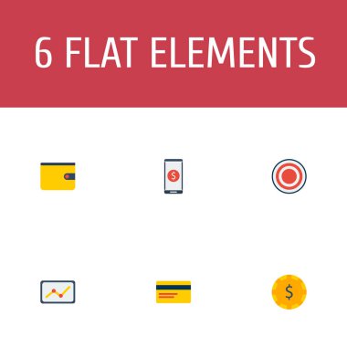 Finansal simgeler düz stil sembollerle cüzdan, mali app, banka kartı ve web mobil app logo tasarımı için diğer simgeler kümesi.