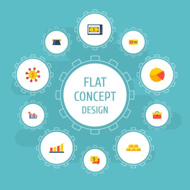 Altın, grafik, konuşma ve diğer simgeler web mobil app logo tasarımı için ekonomi simgeler düz stil sembollerle kümesi.