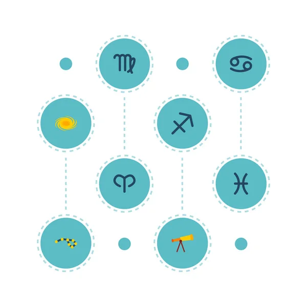 Conjunto de iconos de astrología símbolos de estilo plano con pisces, cáncer, constelación y otros iconos para el diseño del logotipo de su aplicación móvil web . — Archivo Imágenes Vectoriales