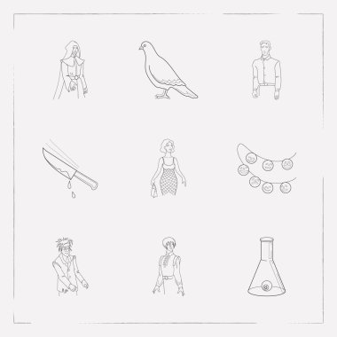 Bayram simgeler çizgi stili sembolleri kan, şişesi ile göz küresi, bıçakla doğrama ile dizi güvercin ve diğer simgeleri web mobil app logo için tasarım.