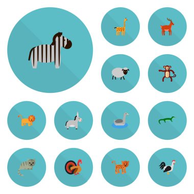 Canlı Simgeler düz stil sembollerle geyik, zebra, kedi ve web mobil app logo tasarımı için diğer simgeler kümesi.