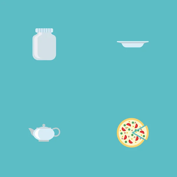 Conjunto de iconos de cocina símbolos de estilo plano con tarro, pizza, hervidor de agua y otros iconos para el diseño del logotipo de su aplicación móvil web . — Vector de stock