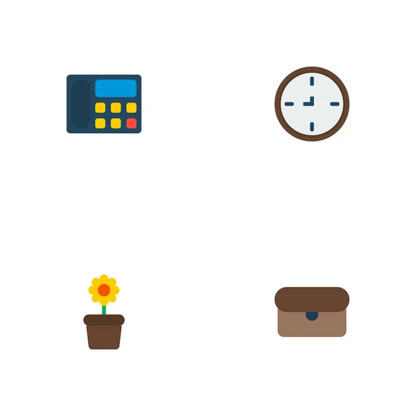 Набір піктограм робочого простору символів плоского стилю з квітковим горщиком, портфелем, настінним годинником та іншими піктограмами для дизайну логотипу вашого мобільного додатка . — стоковий вектор