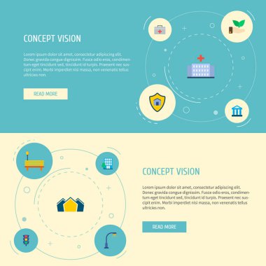 Kentsel simgeleri düz stil sembolleri ile mahkeme, bina, tıbbi durum ve web mobil app logo tasarımı için diğer simgeler kümesi.