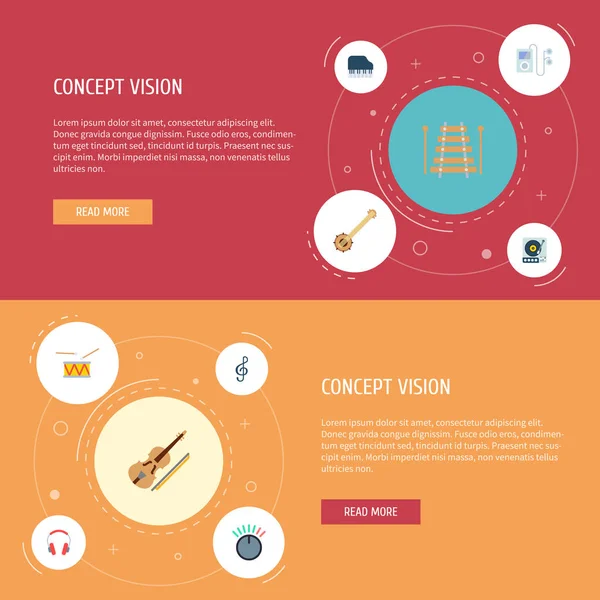 一套工作室图标平面风格符号与钢琴键, 弦乐器, 鼓和其他图标为您的网络移动应用程序徽标设计. — 图库矢量图片