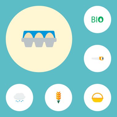 Tarım simgeler düz stil sembolleri kümesiyle kulak buğday, biyo işareti, bulut ve diğer simgeler web mobil app logo tasarımı için.