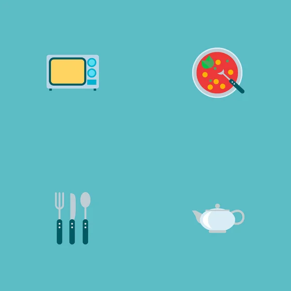 Ensemble d'icônes de cuisine symboles de style plat avec bouilloire, soupe, couverts et autres icônes pour la conception du logo de votre application mobile web . — Image vectorielle