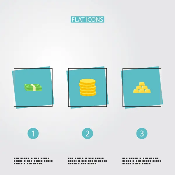 Ensemble d'icônes bancaires symboles de style plat avec lingots d'or, pièces de monnaie, salaire et autres icônes pour la conception de logo de votre application mobile Web . — Image vectorielle