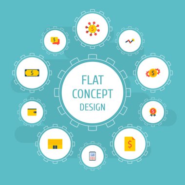 Para birimi, istatistik, m-cüzdan ve diğer simgeler web mobil app logo tasarımı için ekonomi simgeler düz stil sembollerle kümesi.