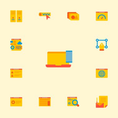 Web tarayıcısı, sunucu, Web sitesi performans ve diğer simgeler web mobil app logo tasarım için Web sitesi simgeleri düz stil sembollerle kümesi.