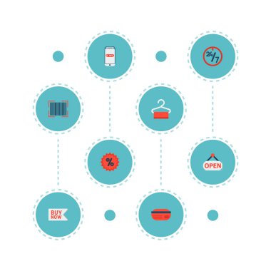 Stok simgeler düz stil sembolleri ile barkod, rozet, hareket eden ve diğer simgeler web mobil app logo tasarımı için kümesi.