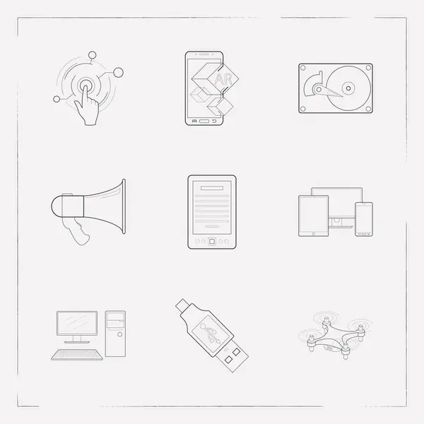 Set of electronic icons line style symbols with computer, augmented reality, virtual interactive control and other icons for your web mobile app logo design. — Stock Vector