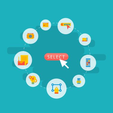 Küme duyarlı tasarım, mobil app kodlama, aracı ve diğer simgeler web mobil app logo tasarım için Web sitesi simgeleri düz stil sembollerle.