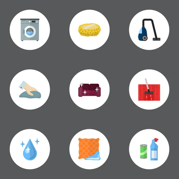 Meghatározott higiéniai ikonok lapos stílusú szimbólumok tiszta ruhával, takarítás, csepp vízzel, és más ikonok a webes mozgatható app logo tervezés. — Stock Fotó