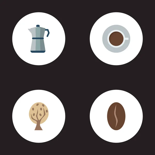 Набір піктограм напій символів плоского стилю з деревом, перколятором, чашкою та іншими піктограмами для дизайну логотипу вашого мобільного додатку . — стоковий вектор