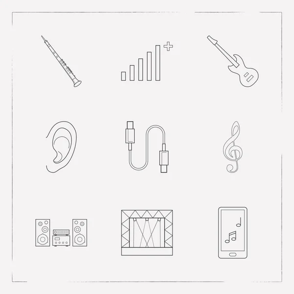Ensemble d'icônes audio symboles de style ligne avec système audio, câble, grand volume et autres icônes pour la conception de logo de votre application mobile Web . — Image vectorielle