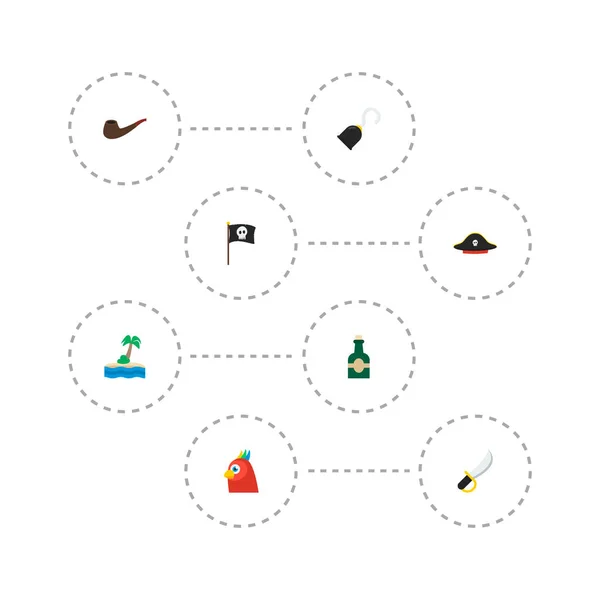 Készlet-ból kalózkodás ikonok lapos stílusú szimbólumok, horog kéz, dohányzás cső kard ikonok a webes mozgatható app logo tervezés. — Stock Vector