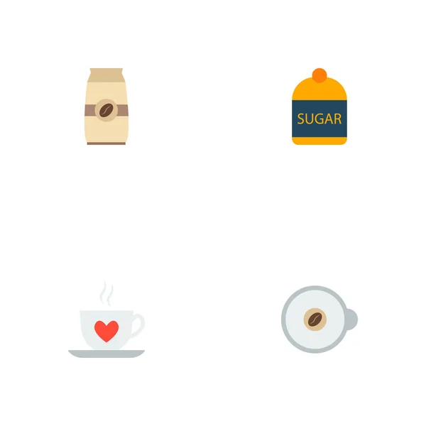 Set ikon minuman gaya datar simbol dengan piring, espresso, paket dan ikon lain untuk desain logo web mobile app Anda . - Stok Vektor