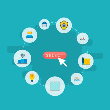 Kentsel simgeleri düz stil sembolleri ile dizi koruma evi, pencere, garaj ve diğer simgeler web mobil app logo tasarımı için.