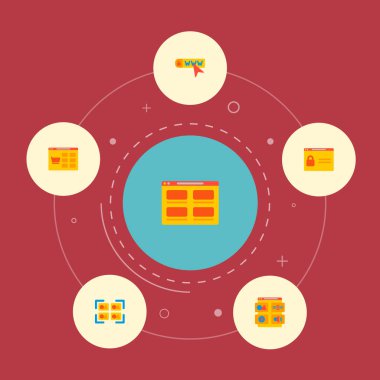 Giriş sayfası, etki alanı, dükkanı sayfa ve diğer simgeler web mobil app logo tasarımı için wd simgeler düz stil sembollerle kümesi.