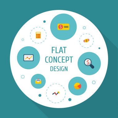 Finans simgeler düz stil sembolleri mali araştırma, bill, pasta grafik ve web mobil app logo tasarımı için diğer simgeler kümesi.