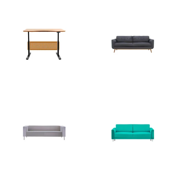 Dekoration realistische Symbole mit Couch, Sofa, Schreibtisch und anderen Symbolen für Ihr Web-App-Logo-Design. — Stockvektor