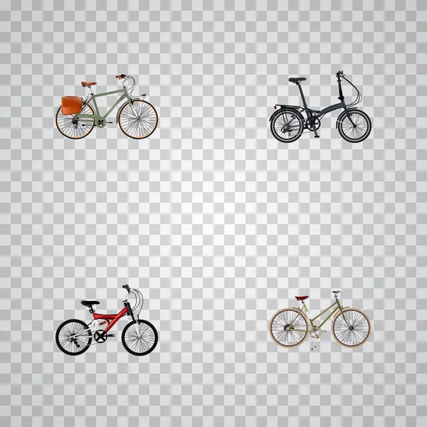 Set of bike realistic symbols with woman cycle, teenager, fitness wheel and other icons for your web mobile app logo design. — Stock Vector