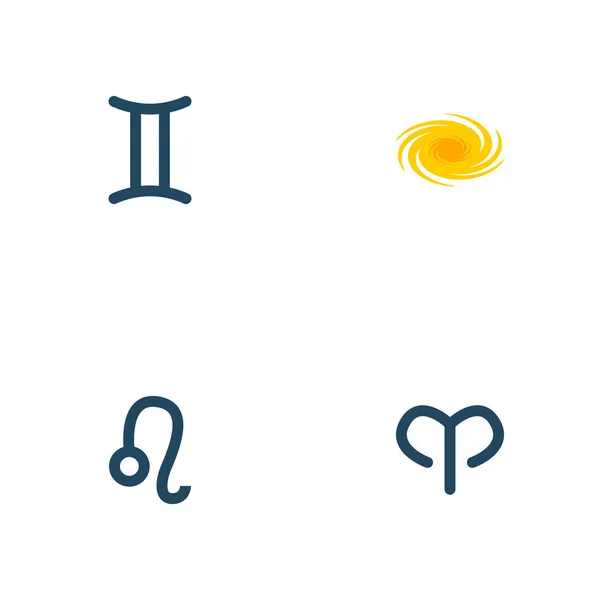 牡羊座、双子座、銀河とウェブ モバイル アプリのロゴ デザインの他のアイコンを持つ銀河アイコン フラット スタイル シンボルのセット. — ストックベクタ
