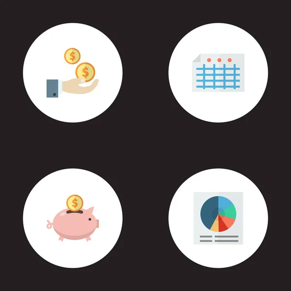 Conjunto de iconos de registro símbolos de estilo plano con ingresos netos, diagrama circular, acumulación y otros iconos para el diseño del logotipo de su aplicación móvil web . — Vector de stock