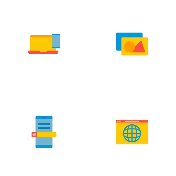 Set wd pictogrammen vlakke stijl symbolen met responsive design, mobiele login, webbrowser en andere pictogrammen voor uw web mobiele app logo ontwerp. — Stockvector