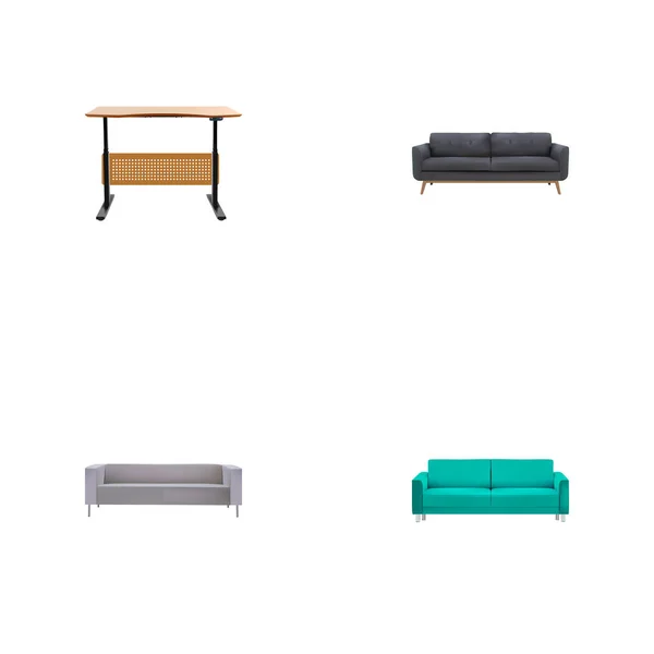 Set of decoration realistic symbols with couch, sofa, desk and other icons for your web mobile app logo design. — Stock Photo, Image