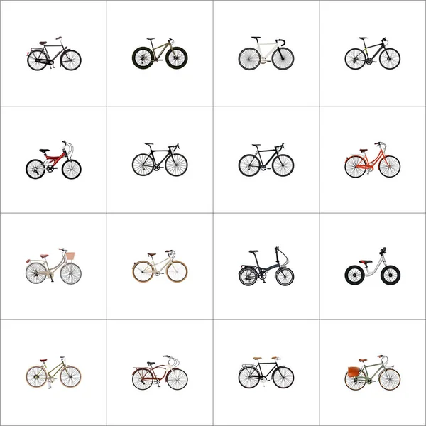 Set of transport realistic symbols with cruise bicycle, training vehicle, postman and other icons for your web mobile app logo design. — Stock Photo, Image