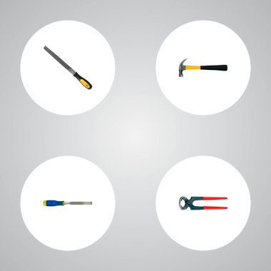 Aletleri marangoz, çekiç, kerpeten ve diğer simgeler web mobil app logo tasarımı için gerçekçi simgeler kümesi.